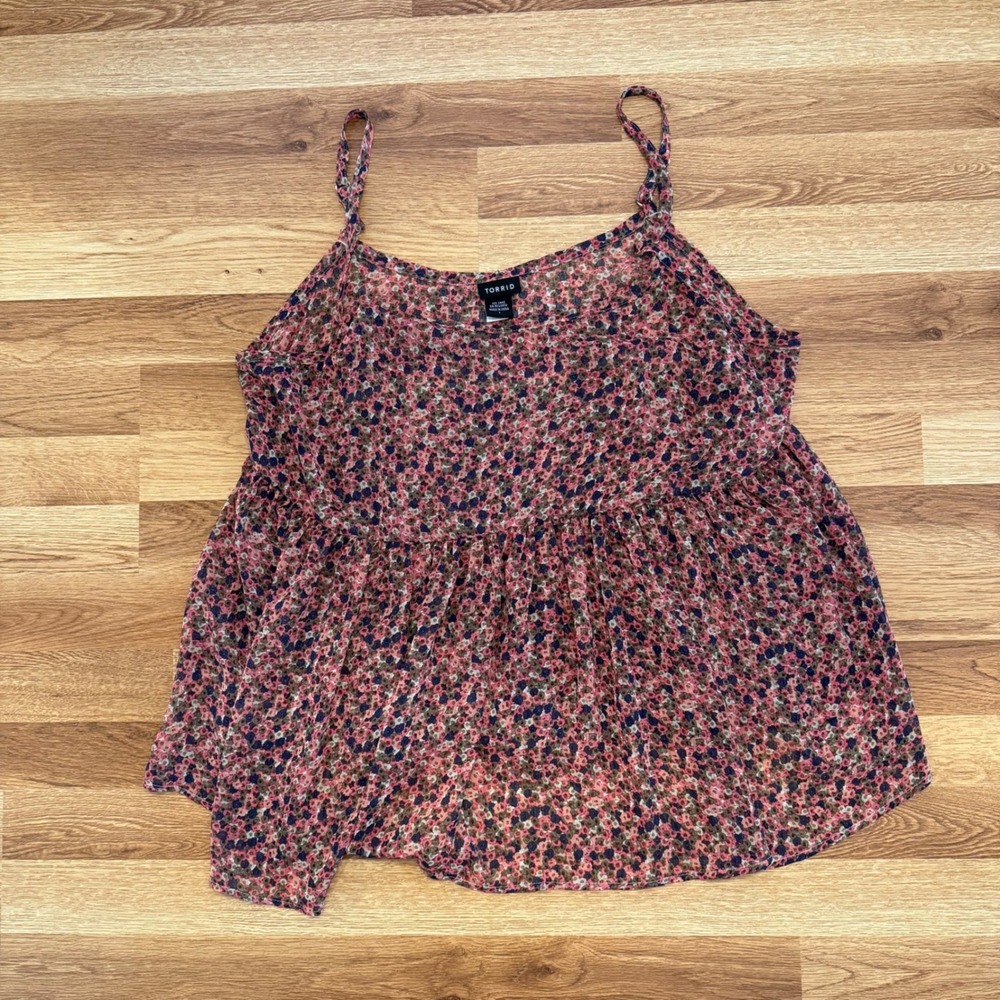 Torrid Women's 1X‎ Floral Smocked Tube Top Boho Strapless Pink Blue Festival